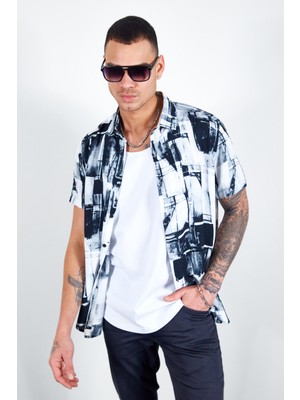 Manche Siyah Ayaklı Yaka Erkek Gömlek