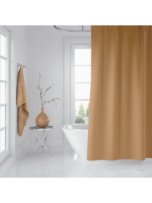 Zethome Banyo Duş Perdesi 0010 Bej 120 x 200 cm Perde Borusu Askı Aparatı 90 x 130 cm