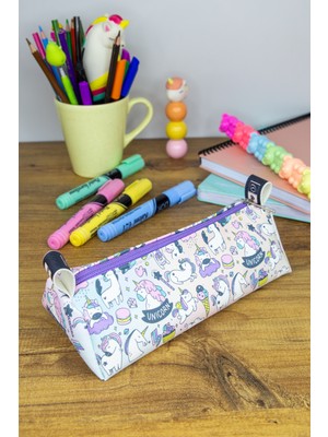 OneSize Kalem Kutusu Unicorn Cute Üçgen Tasarım Vegan Deri (Kalemlik ve Makyaj Çantası))