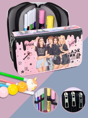 OneSize Kalem Kutusu Black Pink Blink Orginazer  Vegan Deri Üç Bölmeli (Kalemlik)