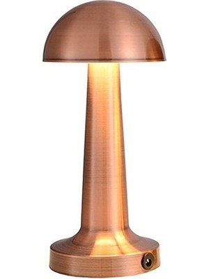 Masa Üstü Lamba - Ledli Masa Lambası - Şarjlı Mantar Gece Lambası LED Abajur - Rose Gold - 25CM