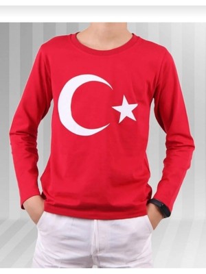 Fires Giyim Türk Bayrağı Baskılı Penye Uzun Kollu Tshirt