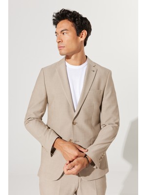 ALTINYILDIZ CLASSICS Erkek Bej Slim Fit Dar Kesim Mono Yaka Gofre Desenli Takım Elbise