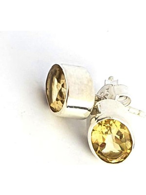 Ose Shop Sitrin Taşlı 925 Ayar Gümüş Oval Küpe