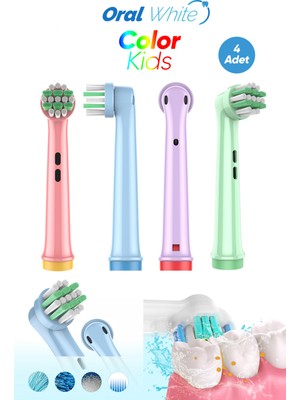 Oral White Color Kids 4 Adet Yedek Başlık Hassas Diş Temizliği için Çok Renkli Yumuşak Kıllar