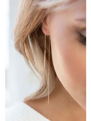 Papatya Silver 925 Ayar Gümüş Rose Zincir Sallantılı Küpe