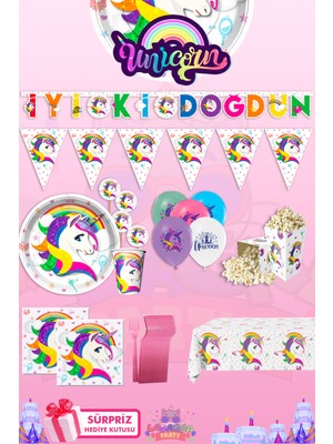 Lasagna Store Ünicorn 16 Kişilik Süpriz Hediye Kutulu Doğum Günü Parti Malzemeleri Seti
