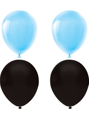 Hknys Siyah -Açık Mavi  Pastel Lateks Balon Helyum Uyumlu-50 Adet- Balon Zıncırı Hediyeli
