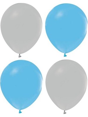 Hknys Mavi Soft Makaron  ve Gri Renk Karışık Lateks  Pastel BALON100 Adet + Balon Zinciri Hediyeli