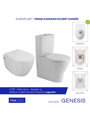 Plodna House Genesis C Tip Oval Form Duroplast Yavaş Kapanan Klozet Kapağı