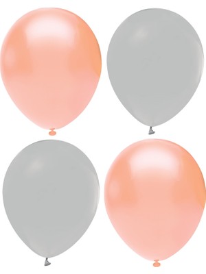 Hknys Somon Makaron  ve Gri Renk Karışık Lateks  Pastel Balon 60 Adet