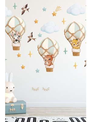 Duende Sticker - Mavi Gökyüzü Safarisi Dekoratif Çocuk Odası Duvar Stickerı