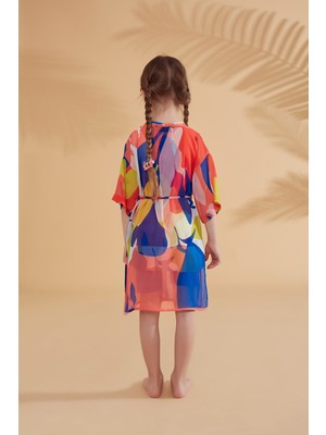 Marina Çocuk Desenli Renkli Kimono Kaftan P2331