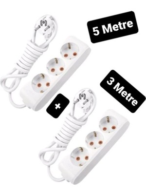 Viko Multilet Grup Priz Uzatma Kablosu 1 Adet 3'lü Üçlü 3 mt Metre + 1 Adet 3'lü Üçlü 5 mt Metre