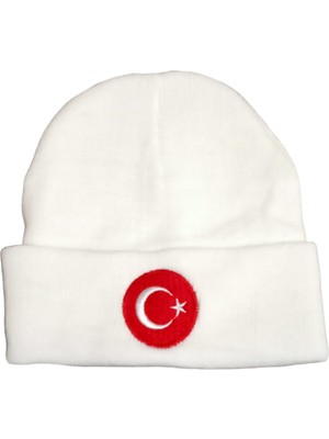Salar Ticaret  Beyaz Bere Türk Bayraklı Kışlık Akrilik Bere