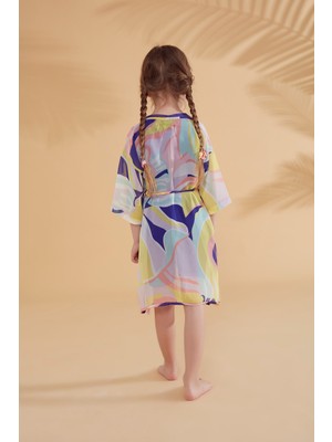 Marina Çocuk Desenli Renkli Kimono Kaftan P2333