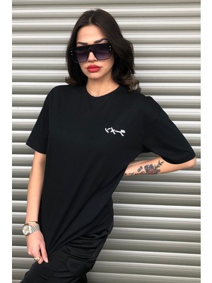 Oversize Ön Arka Baskılı Siyah T-Shirt