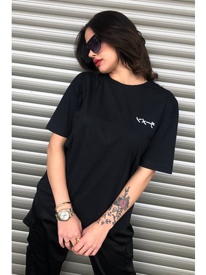 Oversize Ön Arka Baskılı Siyah T-Shirt