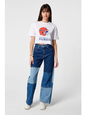 Kadın Florida Baskılı Oversize Beyaz T-Shirt