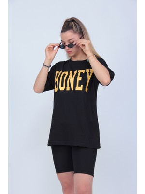 Modagen Kadın Siyah Honey Baskılı T-Shirt