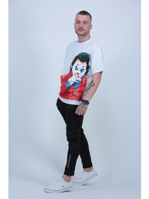 Unisex Joker Baskılı Oversize Bol Ön Arka Baskılı Tişört