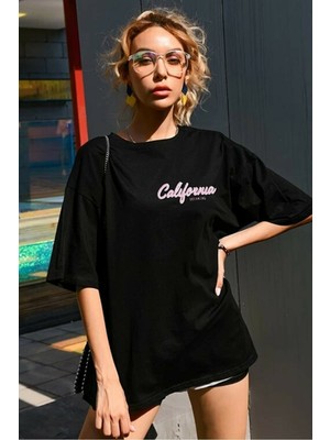 Oversize T-Shirt Summer California Ön Arka Baskı T-Ahirt