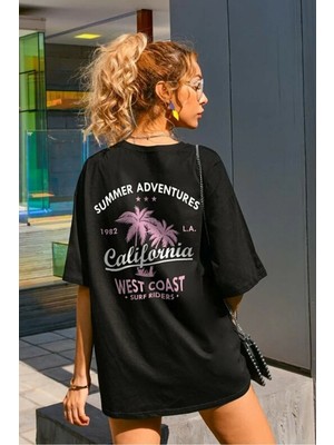 Oversize T-Shirt Summer California Ön Arka Baskı T-Ahirt