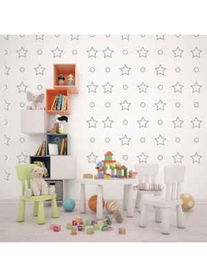 Lizpo Decor Yıldız Polka Duvar Dekorasyon Sticker 130 Adet Gri