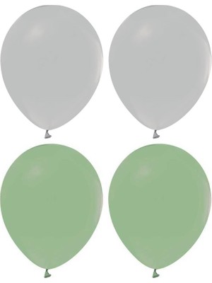 Hknys Kuf Yeşili  ve Gri Renk Karışık Lateks  Pastel BALON100 Adet + Balon Zinciri Hediyeli