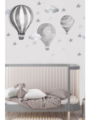 Duende Sticker -Gri Hava Balonları Dekoratif Çocuk Odası Duvar Stickerı