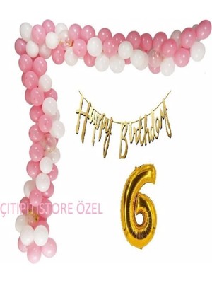 Çıtı Pıtı Store Lüks Pembe Beyaz Doğum Günü Balon Zincir Seti