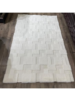 Dericibey Kiremit Desenli Krem Patchwork Peluş Halı 120 x 180 Cm