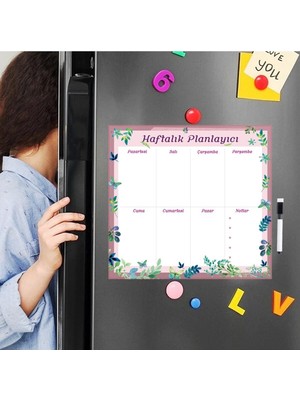 Dünya Magnet Floral Haftalık Magnet Planlayıcı , Mıknatıslı Silinebilir Yazı Tahtası Pano + 3 Kalem