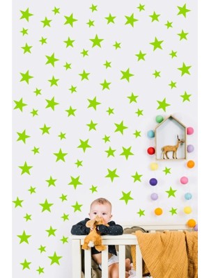 Kt Grup Çocuk Bebek Odası 100 Adet Yeşil Yıldız Dekoratif Duvar Sticker