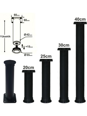 FREKANS Siyah Ayarlı Masa Ayağı 30 cm Metal Sehpa Ayağı (1 Adet)