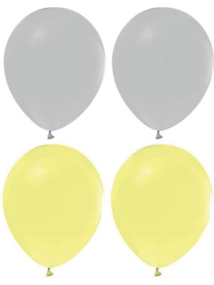Hknys Sarı Makaron  ve Gri Renk Karışık Lateks  Pastel Balon 80 Adet