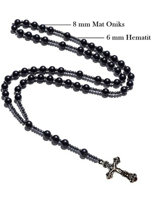 BijuStore Mat Oniks & Hematit Doğal Taş Erkek Haç Kolye