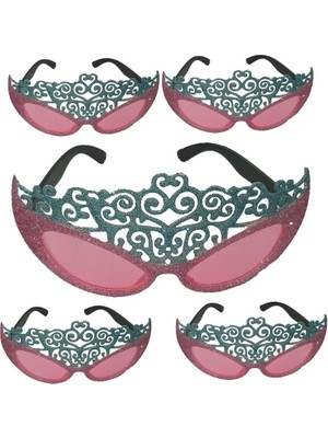 Pandoli Bekarlığa Veda Konsept Simli Pembe Renk Prenses Parti Gözlüğü 5 Adet