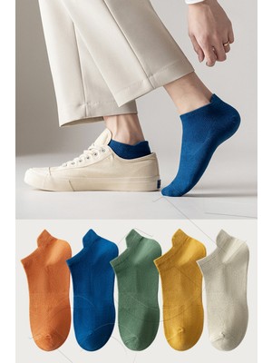 BGK Unisex Spor Patik Çorap 5'li Renkli Set – Yüksek Lifli Pamuk, Ter Emici ve Dayanıklı Günlük Kullanım