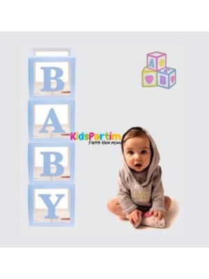 Kidspartim Şeffaf Kutu Baby Yazılı Harf Mavi 25 cm Balon Hediyeli