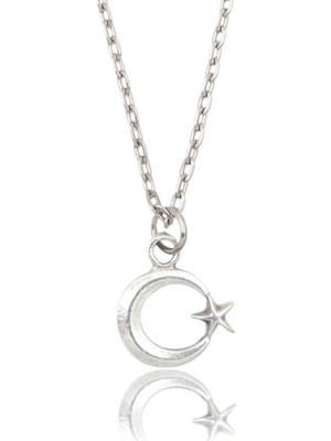 Herşey Nota Ay Yıldız - Minimal Erkek Kadın Kolye Antik Gümüş Kaplama - 60 cm Düz Zincir