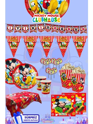 Lasagna Store Mickey Mouse 8 Kişilik Süpriz Hediye Kutulu Doğum Günü Parti Malzemeleri Seti
