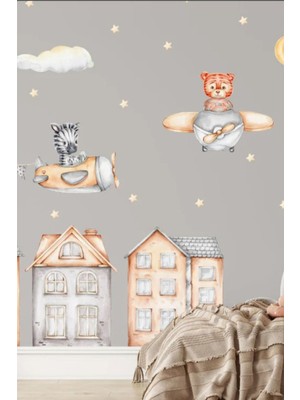 Duende Sticker Duende Sticker- Gökyüzü Şehiri Dekoratif Çocuk Odası Duvar Stickerı