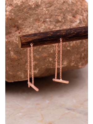 Sümer Telkari Çubuk Rose Gümüş Zincir Küpe 6094