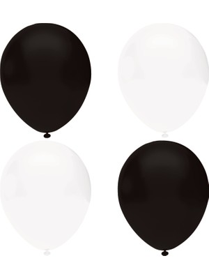 Hknys Siyah - Beyaz  Pastel Lateks Balon -50 Adet  Balon Zinciri ve Balon Bandı