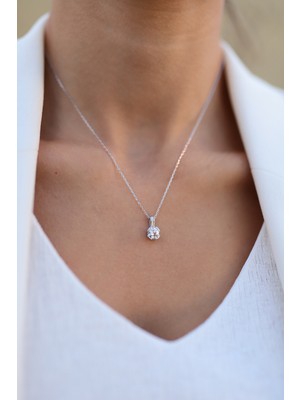 Sunshine Swarovski Tek Taşlı Gümüş Kolye
