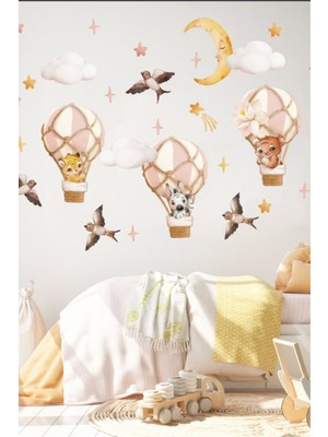 Duende Sticker -Pembe Gökyüzü Safarisi Dekoratif Çocuk Odası Stickerı