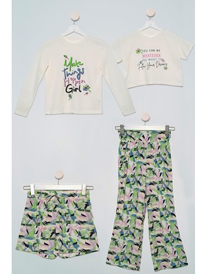 For You Kids 4'lü Tshirt Pantolon Şort Yeşil Takım S27720