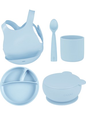 OiOi 5'li Bebek Beslenme Seti Mineral Mavi BPA İçermeyen Kolay Temizlenebilir Tasarım