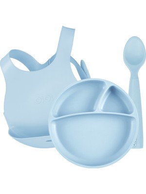 OiOi 3'lü Beslenme Seti Ergonomik Tasarımlı Mineral Mavi BPA İçermeyen 0-3 Yaş İçin